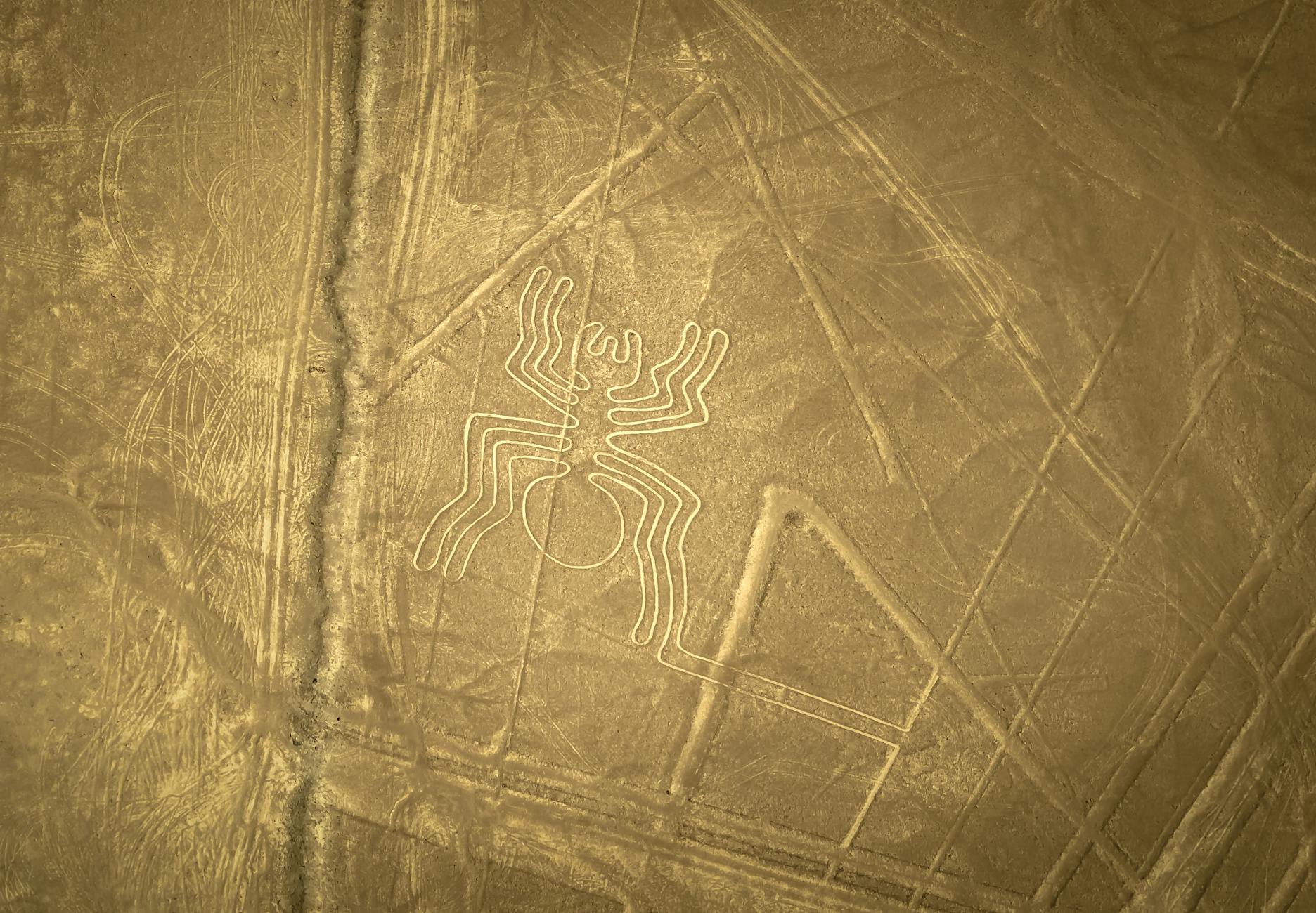 Vista aérea del geoglifo del colibrí en las Líneas de Nazca, Perú