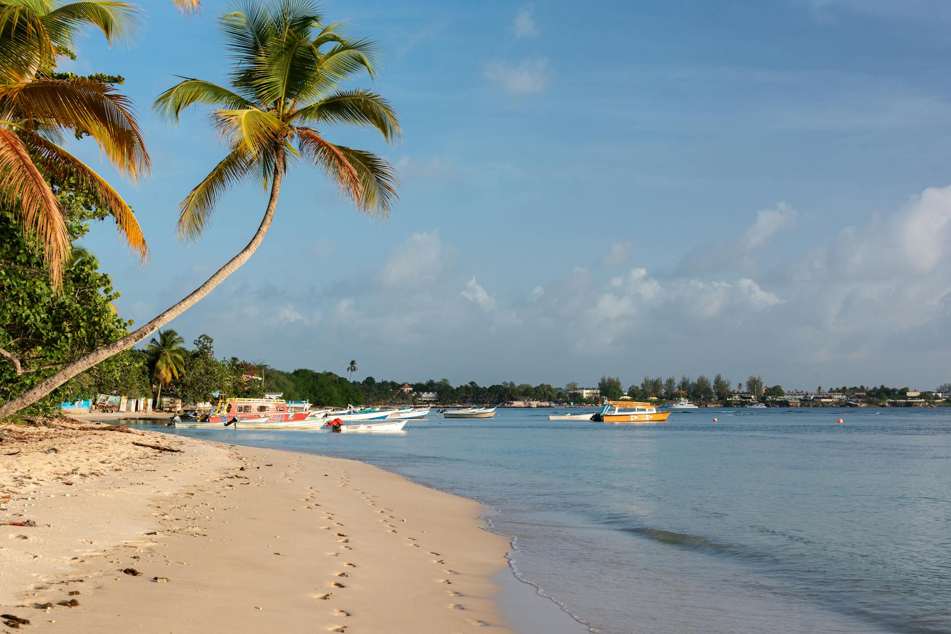 Playa de arena blanca y agua turquesa en una isla del Caribe económica