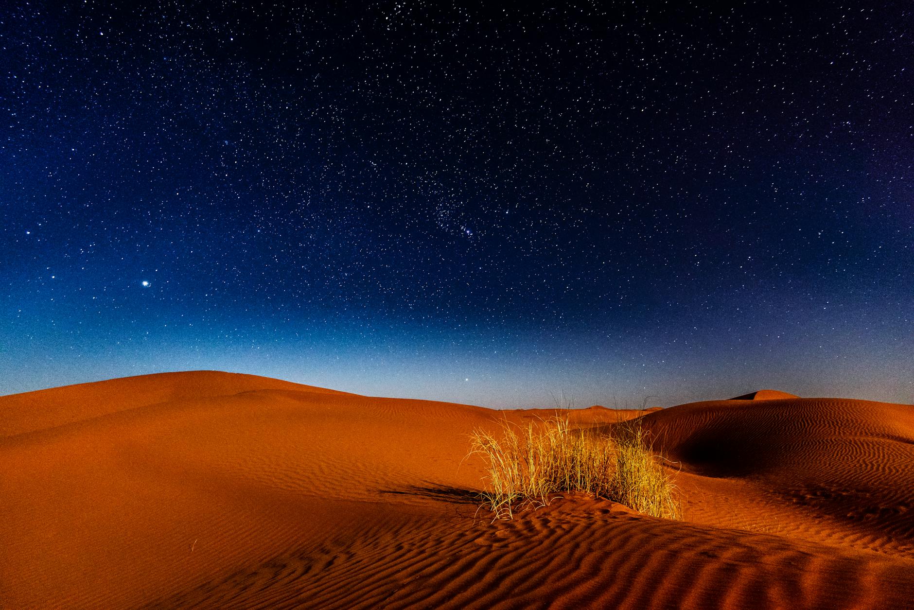 Jaima beréber tradicional en el Sahara marroquí con cielo lleno de estrellas al fondo