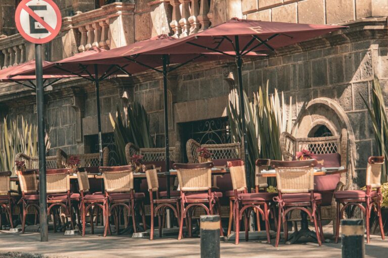 Calle arbolada del barrio Roma en Ciudad de México con terrazas de cafeterías