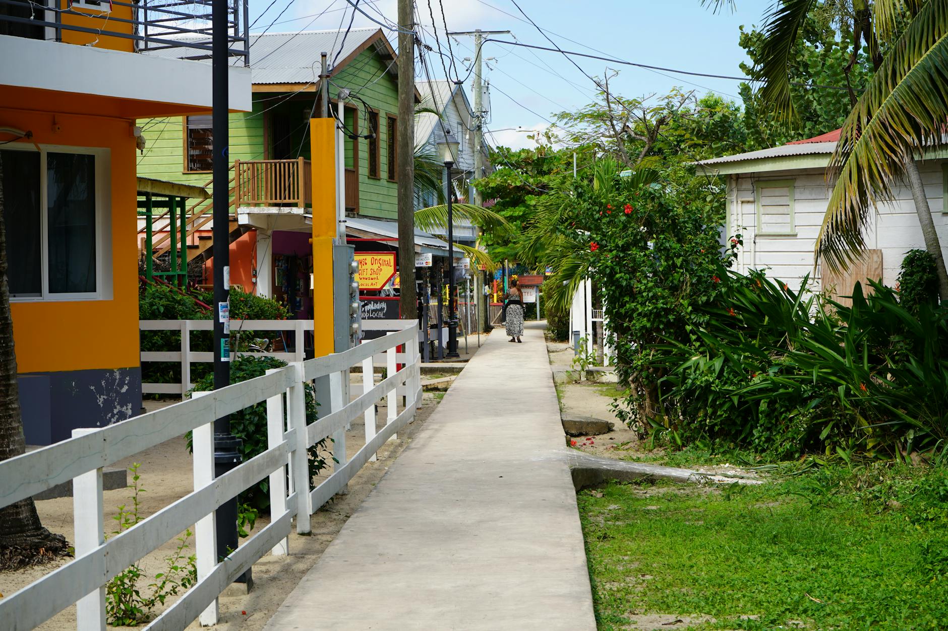 Calle de tierra del pueblo garifuna de Hopkins en la costa del Caribe beliceño